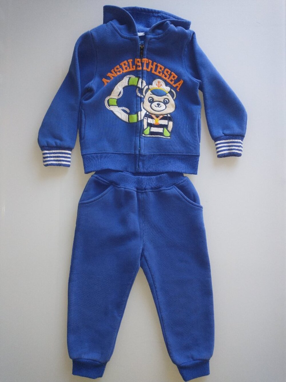 Sago Kids 100 3T 4T Blue Nautical Sailor Bear Fleece Hoodie Sweatpants Track Set